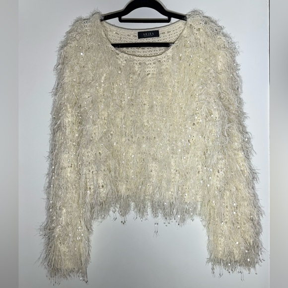 AKIRA Sweaters - AKIRA Luxe Fuzzy Shag Sweater Furry Eyelash Festive Holiday Cream Mobwife